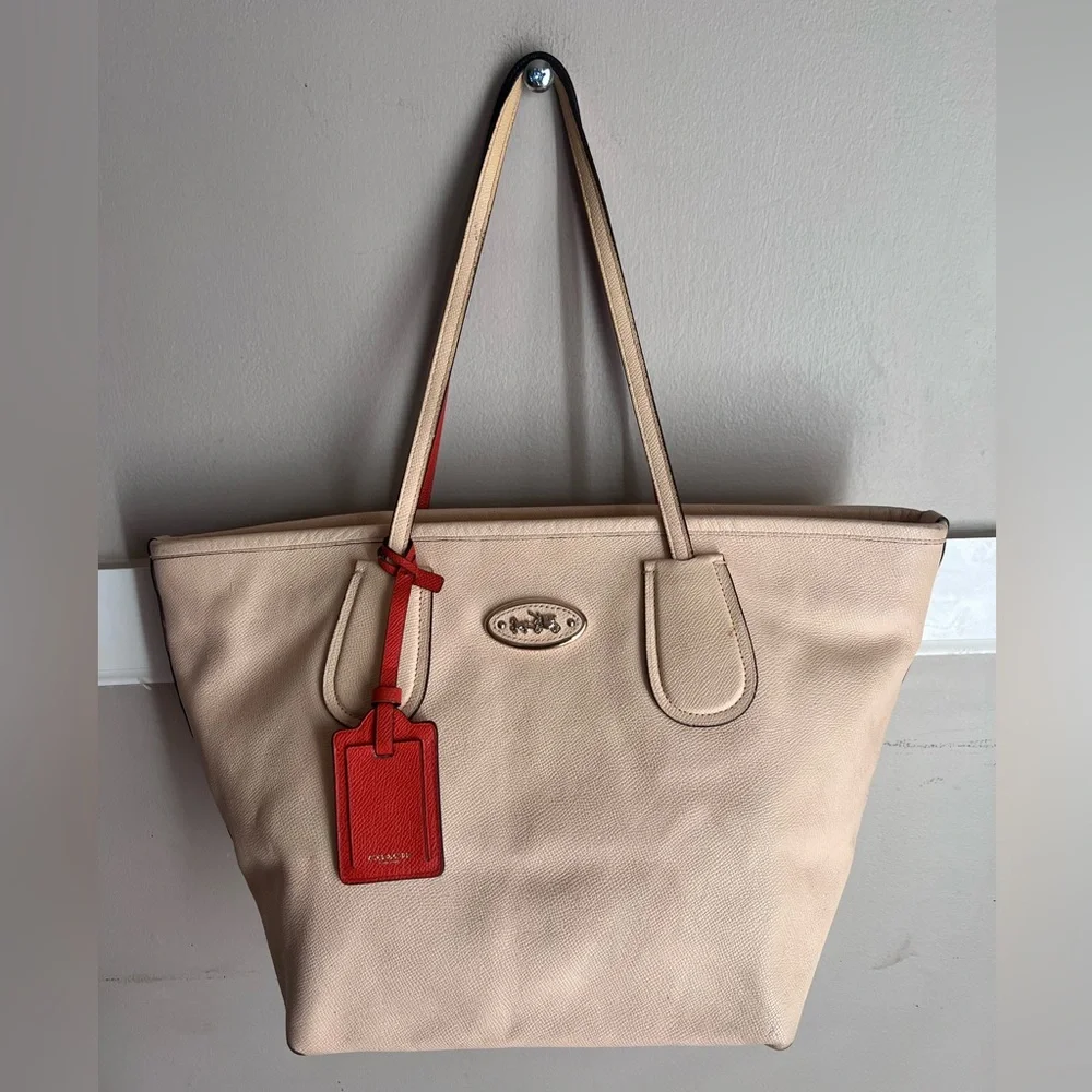Coach Cream Tote with Red Accent